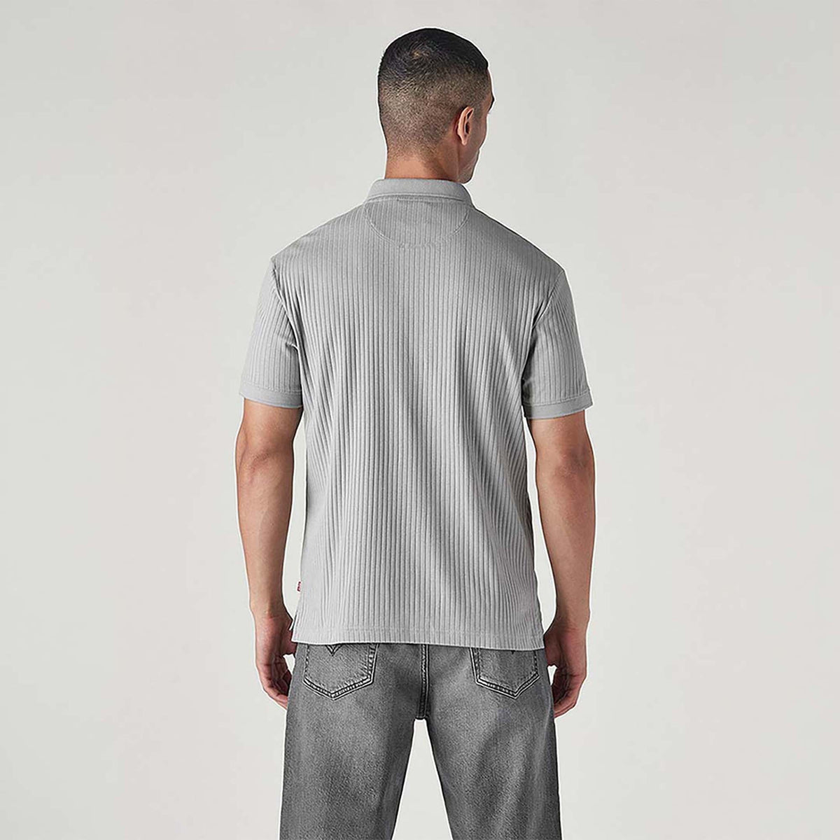 MEN'S TEXTURED GREY RIBBED POLO T-SHIRT - GREY