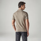 MEN'S TEXTURED KHAKI RIBBED POLO T-SHIRT - BROWN