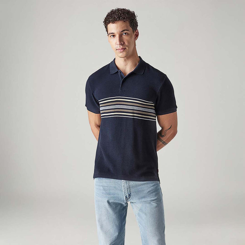 MEN'S STRIPED NAVY POLO T-SHIRT - BLUE