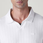 MEN'S TEXTURED WHITE RIBBED POLO T SHIRT - WHITE