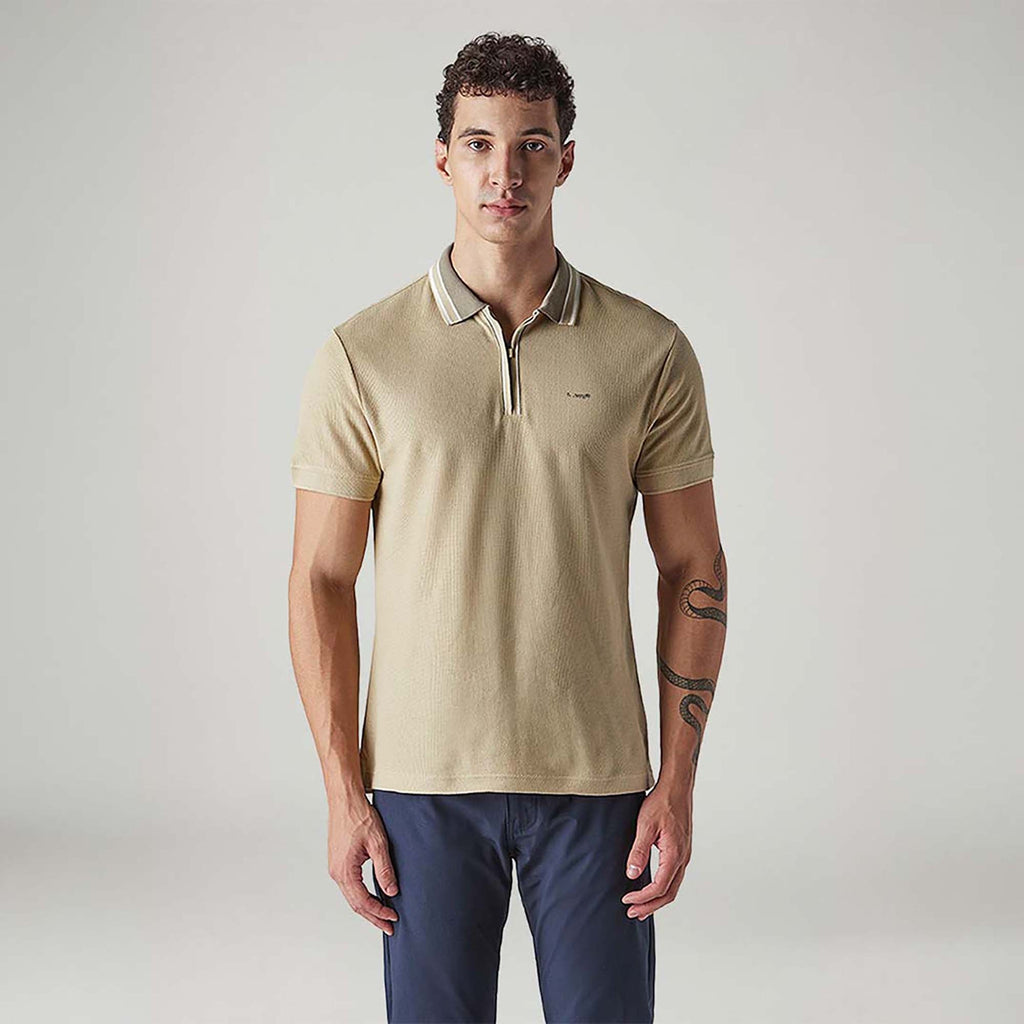 LEVI'S® MEN'S SOLID BEIGE TEXTURED POLO T SHIRT - NEUTRAL