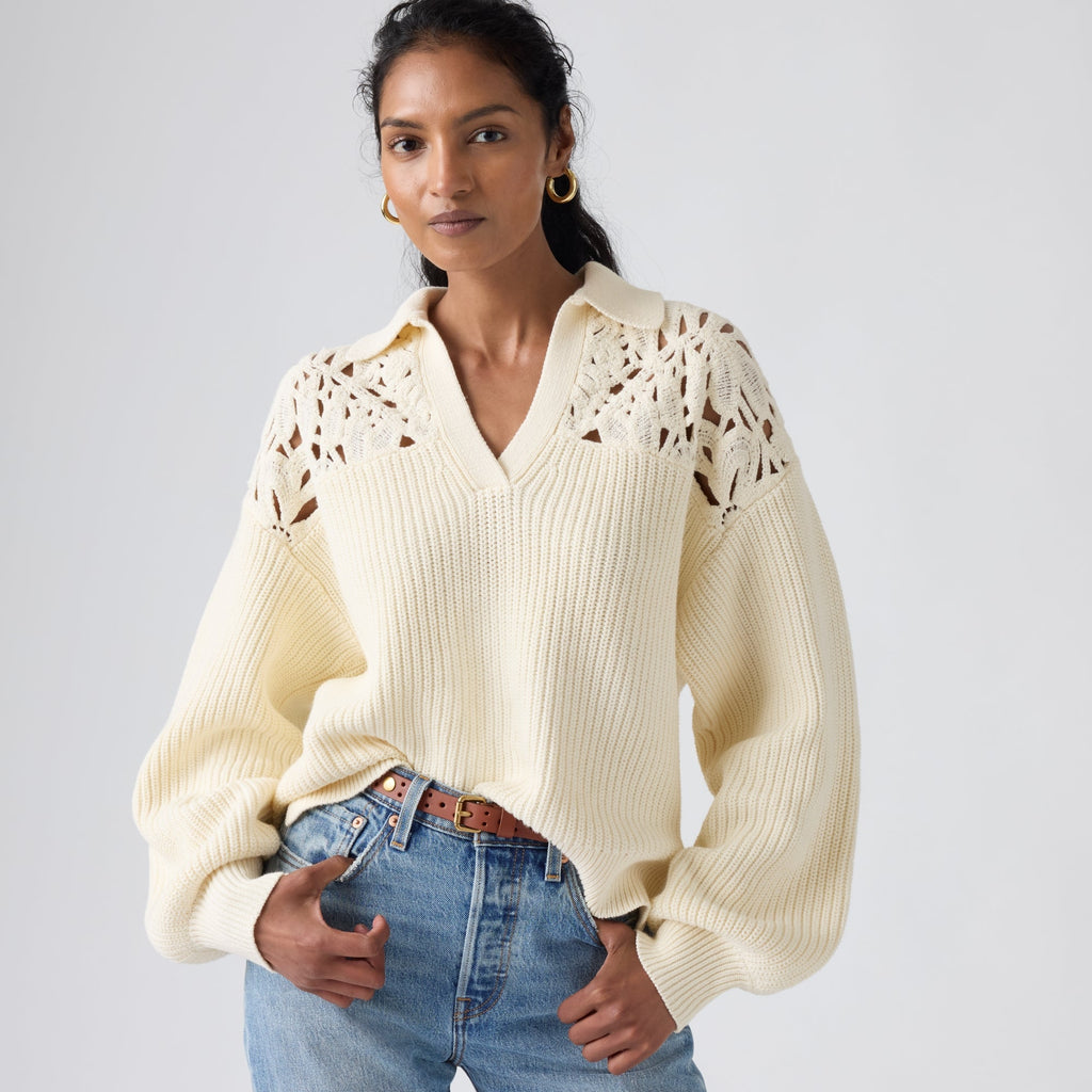 LEVI'S® WOMEN'S BIANCA CROCHET POLO SWEATER - NEUTRAL