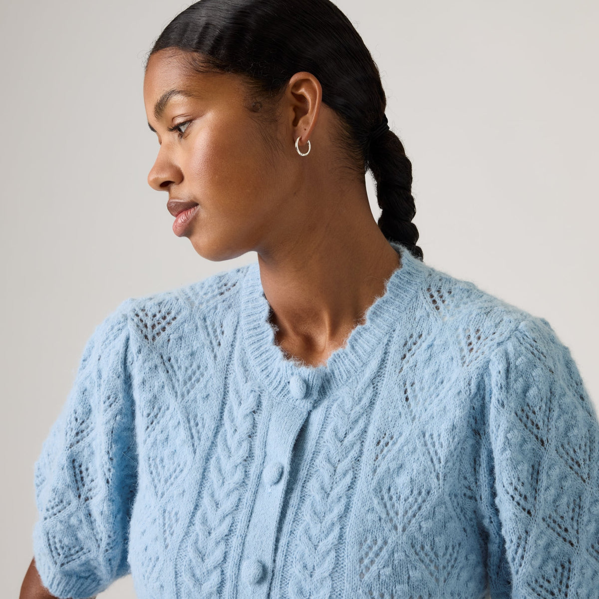 LEVI'S® WOMEN'S PAULINE POINTELLE SHORT-SLEEVE CARDIGAN - BLUE