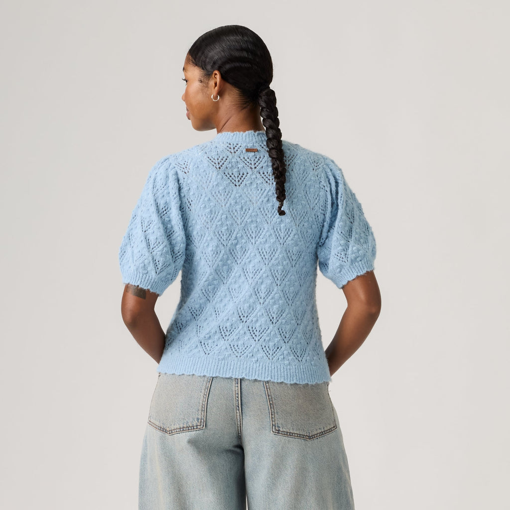 LEVI'S® WOMEN'S PAULINE POINTELLE SHORT-SLEEVE CARDIGAN - BLUE