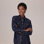 LEVI'S® WOMEN'S HERITAGE WESTERN DENIM SHIRT - MED INDIGO - WORN IN