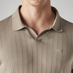 MEN'S TEXTURED KHAKI RIBBED POLO T-SHIRT - BROWN