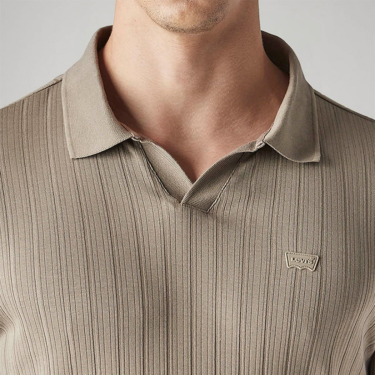 MEN'S TEXTURED KHAKI RIBBED POLO T-SHIRT - BROWN