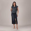 LEVI'S® WOMEN'S DECONSTRUCTED SLIT MIDI SKIRT - DARK INDIGO - WORN IN