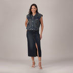 LEVI'S® WOMEN'S DECONSTRUCTED SLIT MIDI SKIRT - DARK INDIGO - WORN IN
