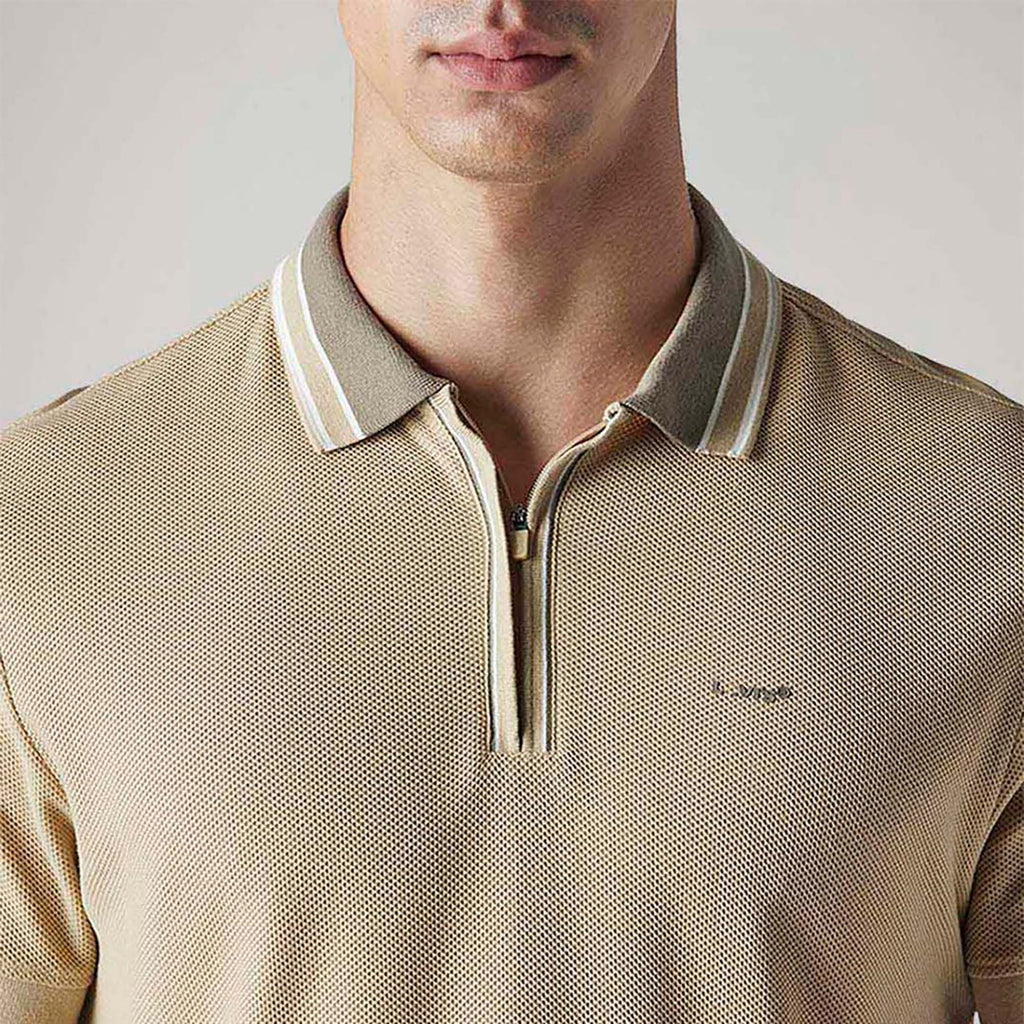 LEVI'S® MEN'S SOLID BEIGE TEXTURED POLO T SHIRT - NEUTRAL