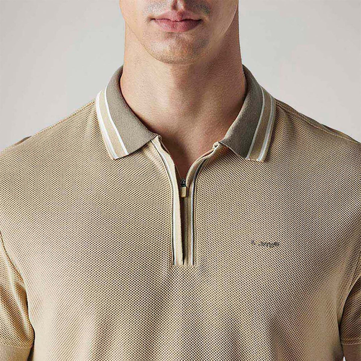 LEVI'S® MEN'S SOLID BEIGE TEXTURED POLO T SHIRT - NEUTRAL