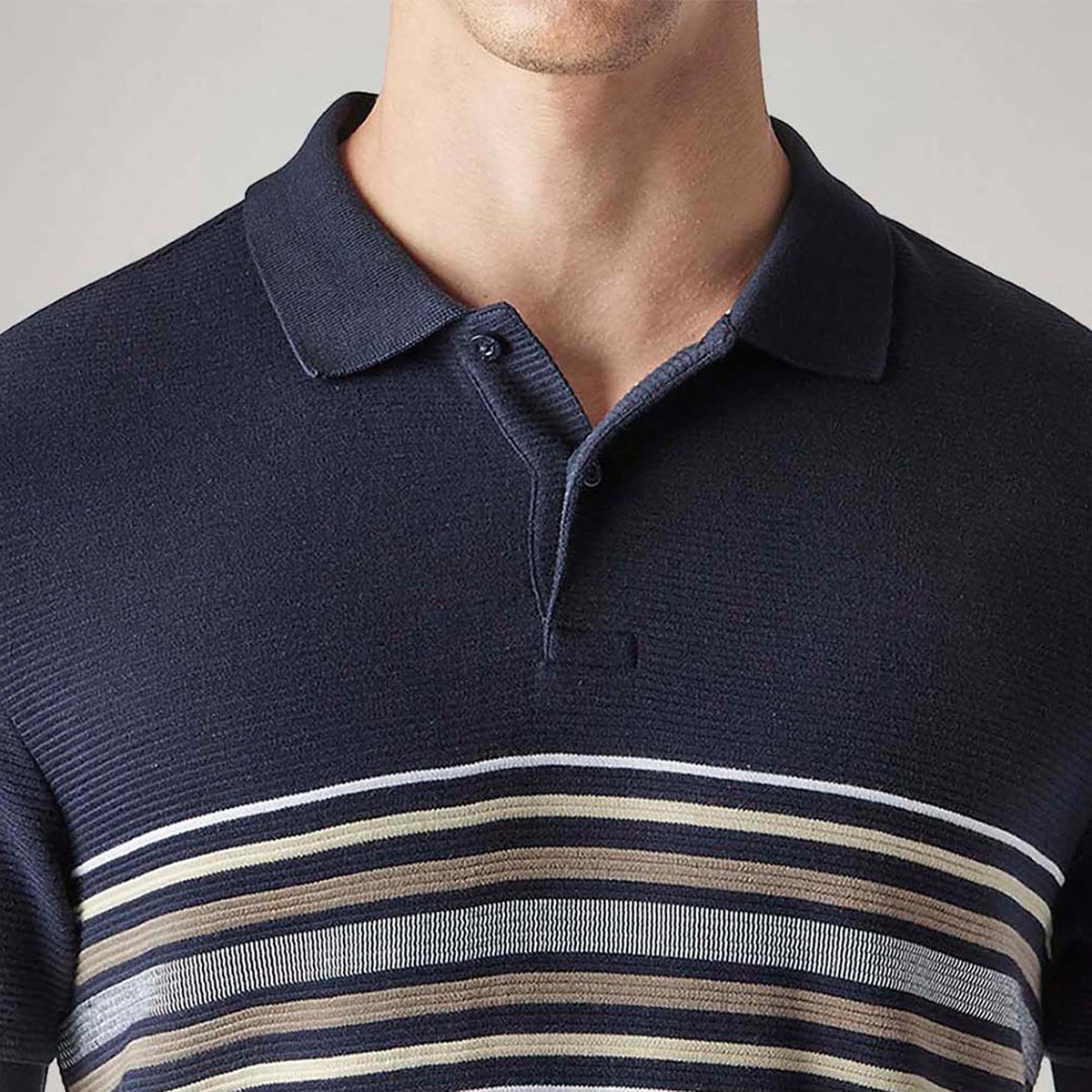 MEN'S STRIPED NAVY POLO T-SHIRT - BLUE