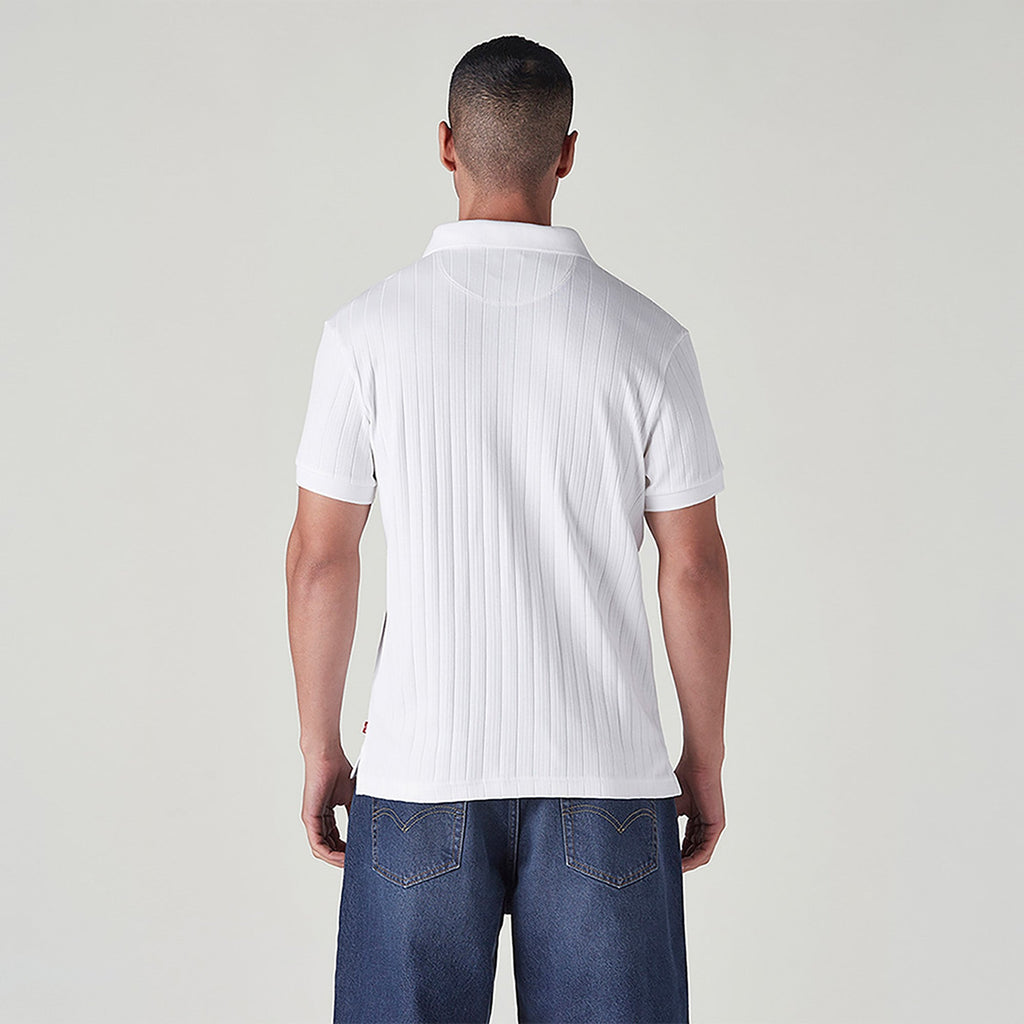 MEN'S TEXTURED WHITE RIBBED POLO T SHIRT - WHITE