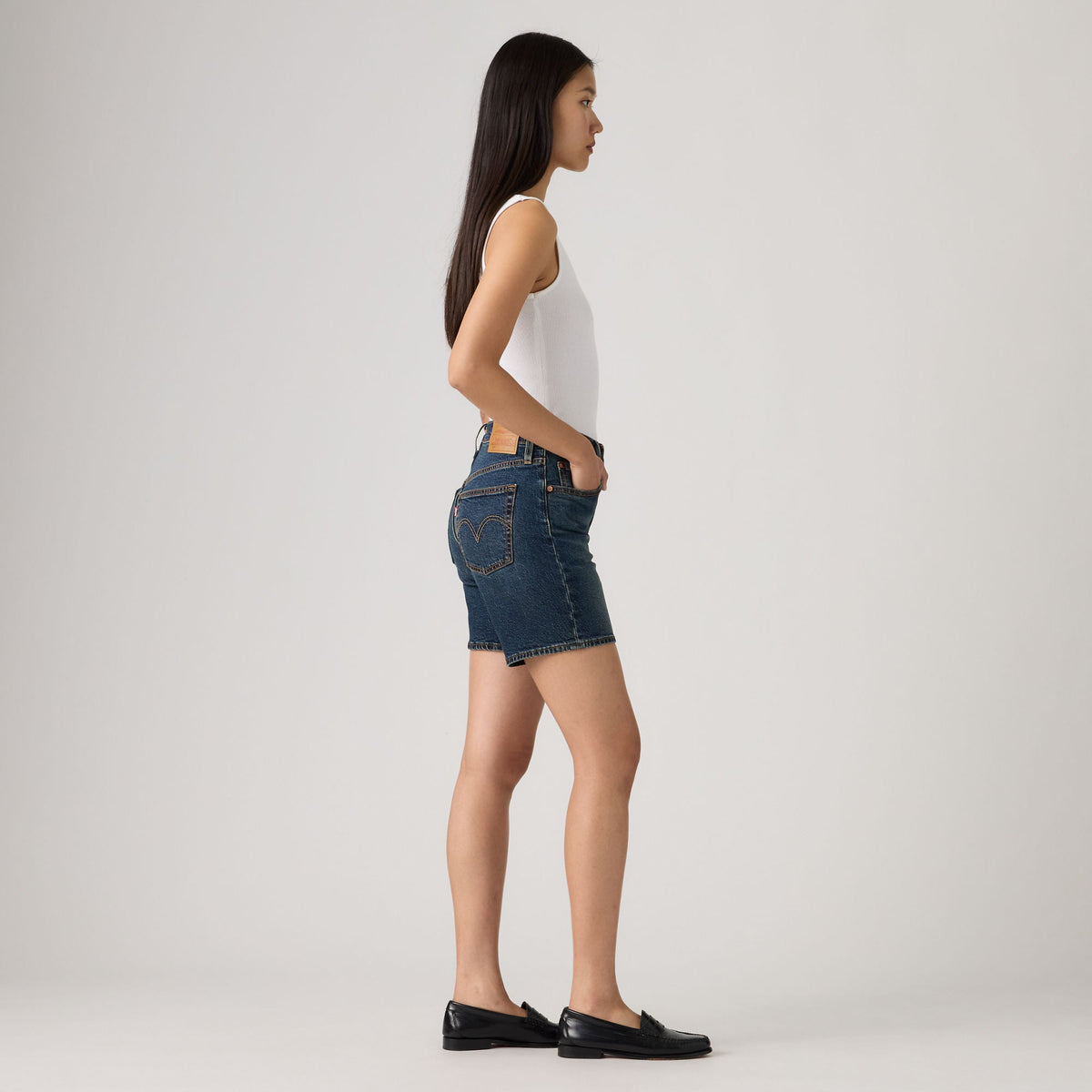 LEVI'S® WOMEN'S 501® MID-THIGH SHORTS - DARK INDIGO - WORN IN