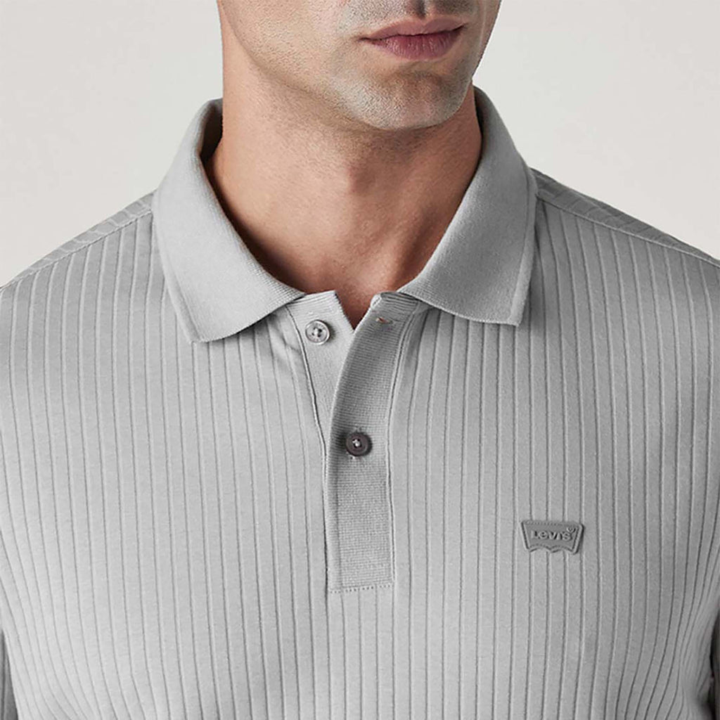 MEN'S TEXTURED GREY RIBBED POLO T-SHIRT - GREY