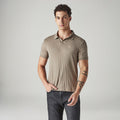 MEN'S TEXTURED KHAKI RIBBED POLO T-SHIRT - BROWN
