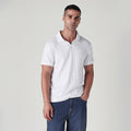 MEN'S TEXTURED WHITE RIBBED POLO T SHIRT - WHITE
