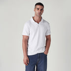 MEN'S TEXTURED WHITE RIBBED POLO T SHIRT - WHITE