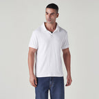MEN'S TEXTURED WHITE RIBBED POLO T SHIRT - WHITE