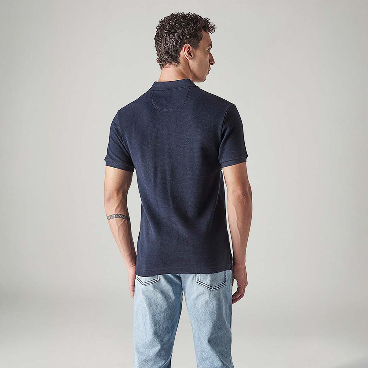 MEN'S STRIPED NAVY POLO T-SHIRT - BLUE