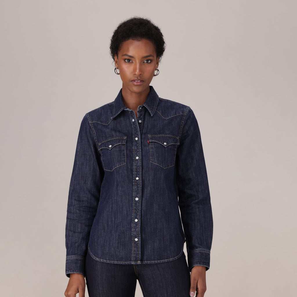 LEVI'S® WOMEN'S HERITAGE WESTERN DENIM SHIRT - MED INDIGO - WORN IN
