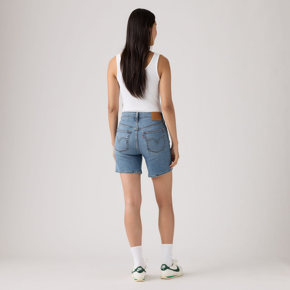 LEVI'S® WOMEN'S 501® MID-THIGH SHORTS - MED INDIGO - WORN IN